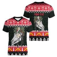 Personalized Anglesey Wales Christmas Women V-Neck T-Shirt Mari Lwyd Celtic Knot Style - Wonder Print Shop