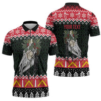 Personalized Anglesey Wales Christmas Zipper Polo Shirt Mari Lwyd Celtic Knot Style - Wonder Print Shop