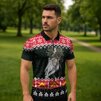 Personalized Anglesey Wales Christmas Zipper Polo Shirt Mari Lwyd Celtic Knot Style - Wonder Print Shop