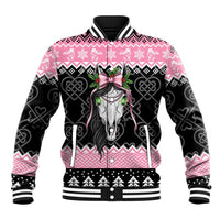 Anglesey Wales Christmas Baseball Jacket Pink Mari Lwyd Welsh Celtic Knot - Wonder Print Shop