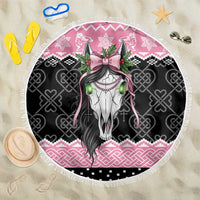 Anglesey Wales Christmas Beach Blanket Pink Mari Lwyd Welsh Celtic Knot - Wonder Print Shop
