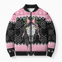 Anglesey Wales Christmas Bomber Puffer Jacket Pink Mari Lwyd Welsh Celtic Knot - Wonder Print Shop