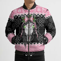 Anglesey Wales Christmas Bomber Puffer Jacket Pink Mari Lwyd Welsh Celtic Knot - Wonder Print Shop