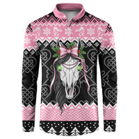 Anglesey Wales Christmas Button Sweatshirt Pink Mari Lwyd Welsh Celtic Knot - Wonder Print Shop