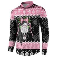 Anglesey Wales Christmas Button Sweatshirt Pink Mari Lwyd Welsh Celtic Knot - Wonder Print Shop