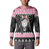 Anglesey Wales Christmas Button Sweatshirt Pink Mari Lwyd Welsh Celtic Knot - Wonder Print Shop