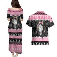 Anglesey Wales Christmas Couples Matching Puletasi and Hawaiian Shirt Pink Mari Lwyd Welsh Celtic Knot - Wonder Print Shop