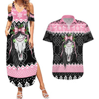 Anglesey Wales Christmas Couples Matching Summer Maxi Dress and Hawaiian Shirt Pink Mari Lwyd Welsh Celtic Knot - Wonder Print Shop