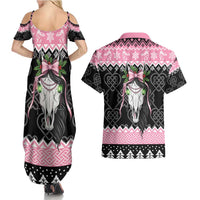 Anglesey Wales Christmas Couples Matching Summer Maxi Dress and Hawaiian Shirt Pink Mari Lwyd Welsh Celtic Knot - Wonder Print Shop