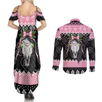 Anglesey Wales Christmas Couples Matching Summer Maxi Dress and Long Sleeve Button Shirt Pink Mari Lwyd Welsh Celtic Knot - Wonder Print Shop