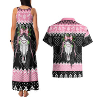 Anglesey Wales Christmas Couples Matching Tank Maxi Dress and Hawaiian Shirt Pink Mari Lwyd Welsh Celtic Knot - Wonder Print Shop