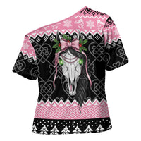 Anglesey Wales Christmas Cross Shoulder Shirt Pink Mari Lwyd Welsh Celtic Knot - Wonder Print Shop