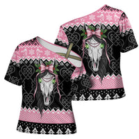 Anglesey Wales Christmas Cross Shoulder Shirt Pink Mari Lwyd Welsh Celtic Knot - Wonder Print Shop