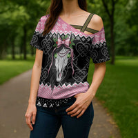 Anglesey Wales Christmas Cross Shoulder Shirt Pink Mari Lwyd Welsh Celtic Knot - Wonder Print Shop