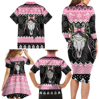 Anglesey Wales Christmas Family Matching Long Sleeve Bodycon Dress and Hawaiian Shirt Pink Mari Lwyd Welsh Celtic Knot - Wonder Print Shop