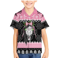 Anglesey Wales Christmas Family Matching Mermaid Dress and Hawaiian Shirt Pink Mari Lwyd Welsh Celtic Knot - Wonder Print Shop