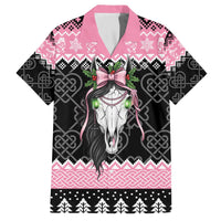 Anglesey Wales Christmas Family Matching Off The Shoulder Long Sleeve Dress and Hawaiian Shirt Pink Mari Lwyd Welsh Celtic Knot - Wonder Print Shop