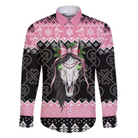 Anglesey Wales Christmas Family Matching Off The Shoulder Long Sleeve Dress and Hawaiian Shirt Pink Mari Lwyd Welsh Celtic Knot - Wonder Print Shop