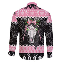 Anglesey Wales Christmas Family Matching Off The Shoulder Long Sleeve Dress and Hawaiian Shirt Pink Mari Lwyd Welsh Celtic Knot - Wonder Print Shop