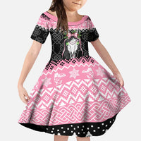 Anglesey Wales Christmas Family Matching Off Shoulder Maxi Dress and Hawaiian Shirt Pink Mari Lwyd Welsh Celtic Knot - Wonder Print Shop