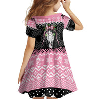 Anglesey Wales Christmas Family Matching Off Shoulder Maxi Dress and Hawaiian Shirt Pink Mari Lwyd Welsh Celtic Knot - Wonder Print Shop