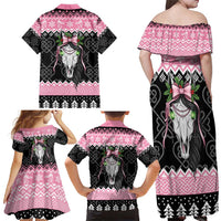 Anglesey Wales Christmas Family Matching Off Shoulder Maxi Dress and Hawaiian Shirt Pink Mari Lwyd Welsh Celtic Knot - Wonder Print Shop