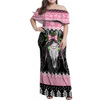 Anglesey Wales Christmas Family Matching Off Shoulder Maxi Dress and Hawaiian Shirt Pink Mari Lwyd Welsh Celtic Knot - Wonder Print Shop