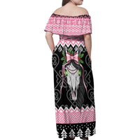 Anglesey Wales Christmas Family Matching Off Shoulder Maxi Dress and Hawaiian Shirt Pink Mari Lwyd Welsh Celtic Knot - Wonder Print Shop