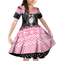 Anglesey Wales Christmas Family Matching Off Shoulder Short Dress and Hawaiian Shirt Pink Mari Lwyd Welsh Celtic Knot - Wonder Print Shop