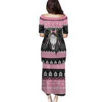 Anglesey Wales Christmas Family Matching Puletasi and Hawaiian Shirt Pink Mari Lwyd Welsh Celtic Knot - Wonder Print Shop