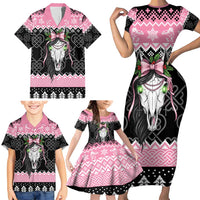 Anglesey Wales Christmas Family Matching Short Sleeve Bodycon Dress and Hawaiian Shirt Pink Mari Lwyd Welsh Celtic Knot - Wonder Print Shop