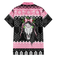 Anglesey Wales Christmas Family Matching Short Sleeve Bodycon Dress and Hawaiian Shirt Pink Mari Lwyd Welsh Celtic Knot - Wonder Print Shop