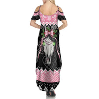 Anglesey Wales Christmas Family Matching Summer Maxi Dress and Hawaiian Shirt Pink Mari Lwyd Welsh Celtic Knot - Wonder Print Shop