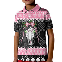 Anglesey Wales Christmas Kid Polo Shirt Pink Mari Lwyd Welsh Celtic Knot - Wonder Print Shop