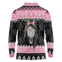 Anglesey Wales Christmas Long Sleeve Polo Shirt Pink Mari Lwyd Welsh Celtic Knot - Wonder Print Shop
