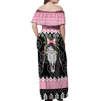 Anglesey Wales Christmas Off Shoulder Maxi Dress Pink Mari Lwyd Welsh Celtic Knot - Wonder Print Shop