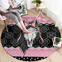 Anglesey Wales Christmas Round Carpet Pink Mari Lwyd Welsh Celtic Knot - Wonder Print Shop