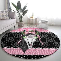 Anglesey Wales Christmas Round Carpet Pink Mari Lwyd Welsh Celtic Knot - Wonder Print Shop