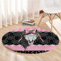 Anglesey Wales Christmas Round Carpet Pink Mari Lwyd Welsh Celtic Knot - Wonder Print Shop
