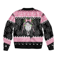 Anglesey Wales Christmas Sleeve Zip Bomber Jacket Pink Mari Lwyd Welsh Celtic Knot - Wonder Print Shop