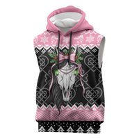 Anglesey Wales Christmas Sleeveless Hoodie Pink Mari Lwyd Welsh Celtic Knot - Wonder Print Shop