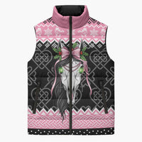Anglesey Wales Christmas Sleeveless Puffer Jacket Pink Mari Lwyd Welsh Celtic Knot - Wonder Print Shop