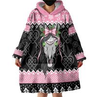 Anglesey Wales Christmas Wearable Blanket Hoodie Pink Mari Lwyd Welsh Celtic Knot - Wonder Print Shop