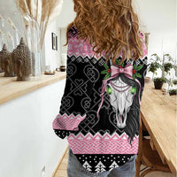 Anglesey Wales Christmas Women Casual Shirt Pink Mari Lwyd Welsh Celtic Knot - Wonder Print Shop