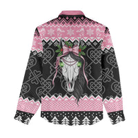 Anglesey Wales Christmas Women Casual Shirt Pink Mari Lwyd Welsh Celtic Knot - Wonder Print Shop