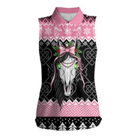 Anglesey Wales Christmas Women Sleeveless Polo Shirt Pink Mari Lwyd Welsh Celtic Knot - Wonder Print Shop