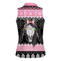 Anglesey Wales Christmas Women Sleeveless Polo Shirt Pink Mari Lwyd Welsh Celtic Knot - Wonder Print Shop