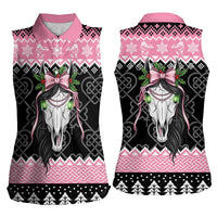 Anglesey Wales Christmas Women Sleeveless Polo Shirt Pink Mari Lwyd Welsh Celtic Knot - Wonder Print Shop