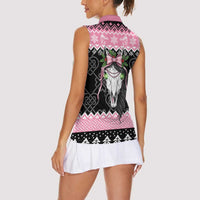 Anglesey Wales Christmas Women Sleeveless Polo Shirt Pink Mari Lwyd Welsh Celtic Knot - Wonder Print Shop