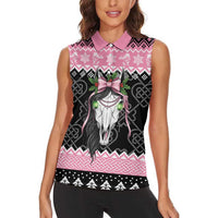 Anglesey Wales Christmas Women Sleeveless Polo Shirt Pink Mari Lwyd Welsh Celtic Knot - Wonder Print Shop